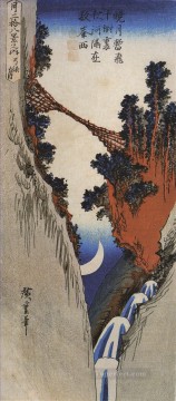 Japanese Painting - a bridge across a deep gorge Utagawa Hiroshige Japanese